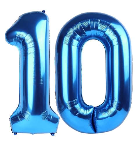 Image of 10 Balloon 40 inch Dark Blue Number Balloons for 10 Birthday Decoration | Saturated Color, Large 40 in, With Inflation Straw & Hanging Hole, Great for Men's Party, Back-To-School Season, Pool Party