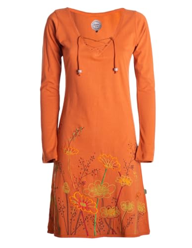 Vishes - Alternative Bekleidung - Damen Langarm-Shirtkleid Tunika-Kleid Baumwollkleid mit Blumen-Print dunkelorange 42