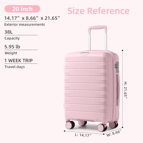 Image of LARVENDER Carry On Luggage 22x14x9 Airline Approved, Suitcases with Wheels | 20Inch Hardside PP Carry-On Luggage for Women Men, TSA Lock, Orchid Pink