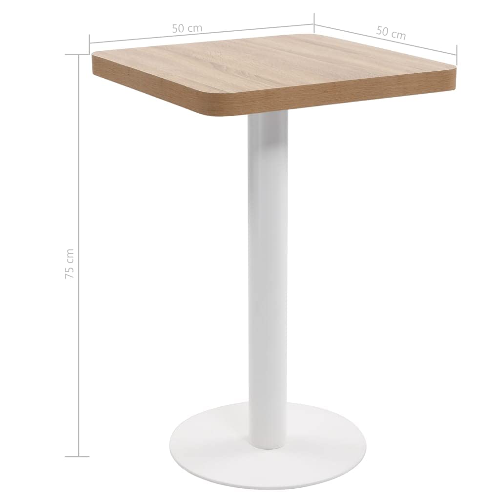 Tavolo da bistrot marrone chiaro, 50 x 50 cm, pannello MDF con venature in legno, struttura in acciaio, per 2 persone, ideale per ristorante, caffetteria, bar, appartamento, design moderno