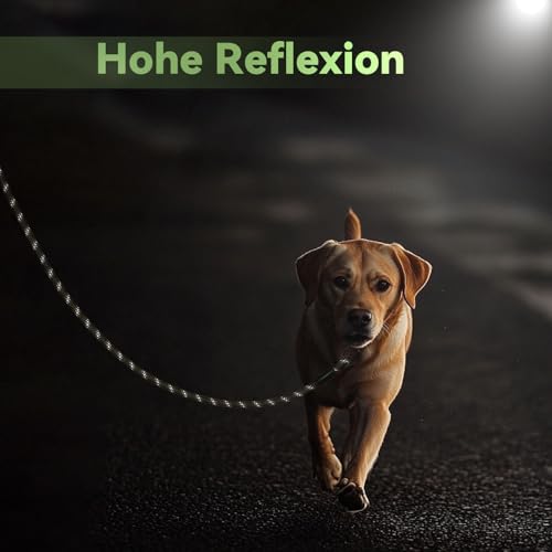 JoyfulPaws Rückrufleine für Hunde 1,8 m, 3 m, 6 m, 9 m, komfortabler Silikongriff, reflektierend, kein Verheddern, für kleine, mittlere, große Hunde, ideal für Spaziergänge,Camping (Olivgrün,1,8mx1cm)
