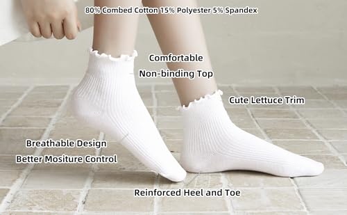 Image of Women's Trim Ruffle Frilly Turn Cuff Socks - Cute Vintage Dress Crew Ankle Boot Socks