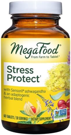 MegaFood Stress Protect with Ashwagandha & Herb Blend -Supports Healthy Stress Response - Rhodiola Root, Vegetarian, Non-GMO, Gluten-Free - Made Without 9 Food Allergens - 60 Tabs (30 Servings)