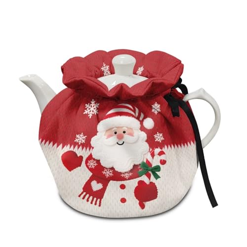 Image of Christmas Tea Cozy for Teapot Santa Claus Tea Cosy with Insulated Pad Heat Resistance Kettle Cover Coffee Pot Dust Cover Christmas Tabletop Decor for Kitchen Gift for Holiday