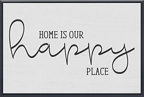 Home is Our Happy Place Sign Wall Decor 18 x 12 - Framed Picture Canvas Art Print Inspirational Quote Entryway Saying Family Living Room Decoration