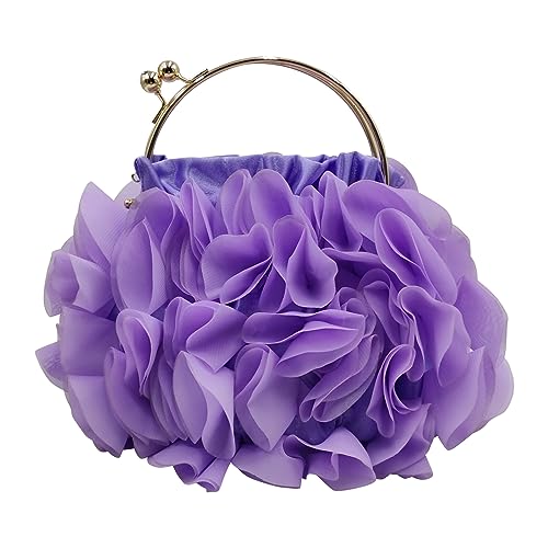 Women Evening Clutch Bag Floral Satin Purses with Chain for Wedding, Party, Prom Purple