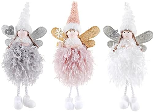 FZBNSRKO 3Pcs Angel Christmas Ornaments for The Tree,Hanging Ornaments Plush Angel Doll Pendant for Christmas Crafts Elves Decorations(White,Pink,Gray)