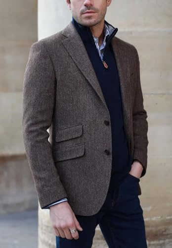 Men's 2-Button Herringbone Blazer Retro Casual Classic Tweed Blend Sports Jacket2
