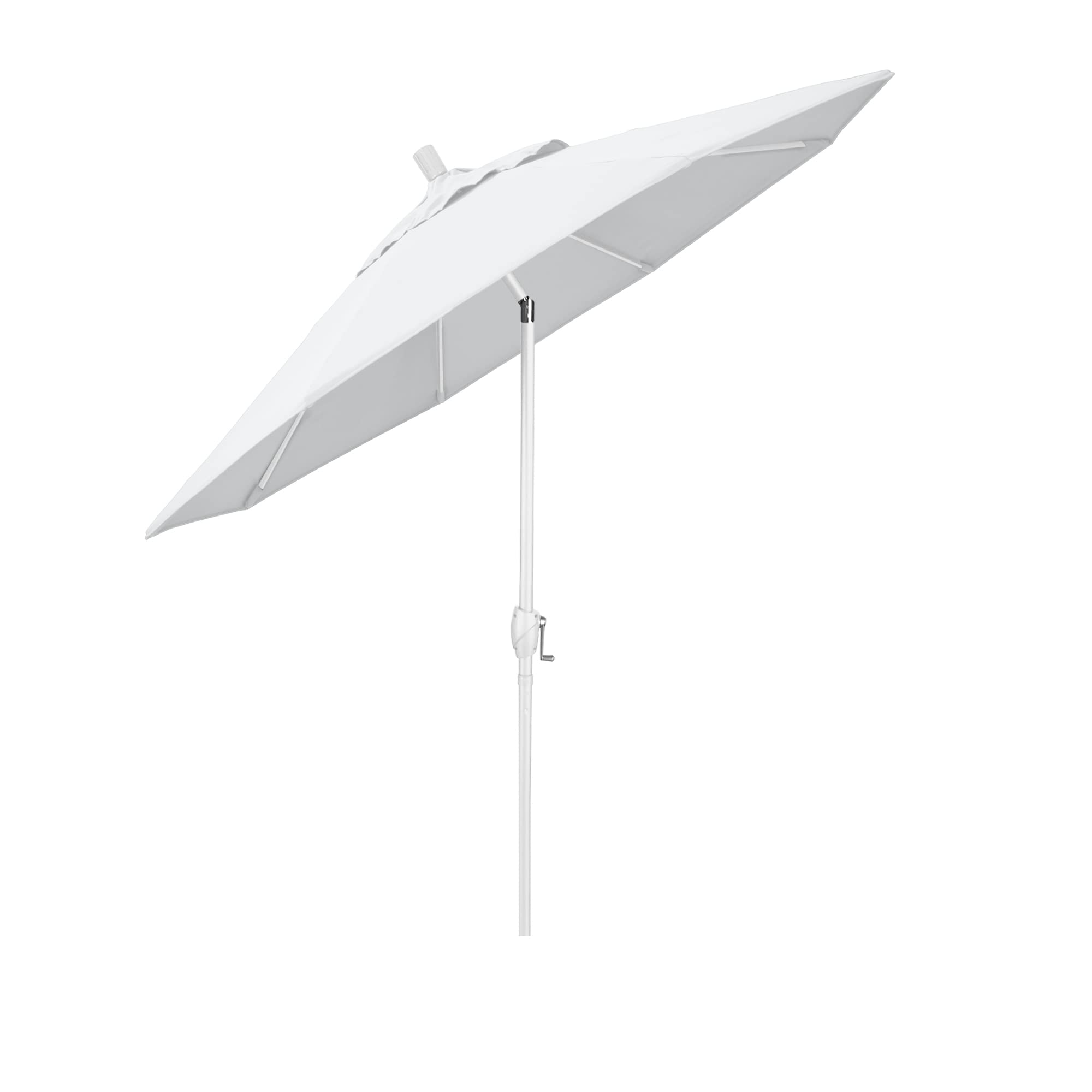 California Umbrella 7.5' Round Aluminum Market Umbrella, Crank Lift, Push Button Tilt, White Pole, White Olefin