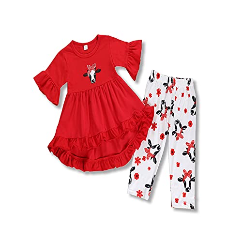 Toddler baby girls clothes pleated cow ruffle dress tops+floral p…