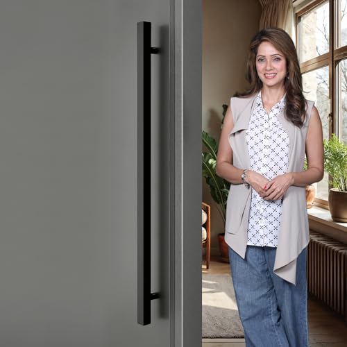 Image of LAPO 36 inch Stainless Steel Square Door Handle for Main Door, Wooden & Glass Door Pull Push Handle, Main Door Handle (Hole to Hole Size 610 mm,Pack of 1) Black Finish | 3 Years Warranty