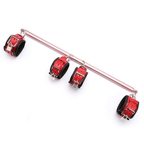 Expandable Spreader Bar with 4 Fur Pink Adjustable Straps Indoor Sport Fitness Equipment for Home Gyms Training Tool (Pink+Red Kit)
