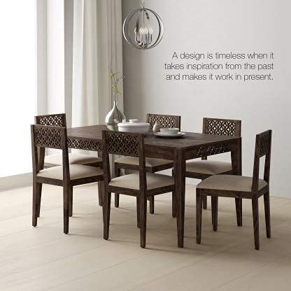 Image of Solid Sheesham Wood Dining Table Set with Chairs | Brown Modern Decorative Dining Set for Home /Office /Dining Room /Hotels | Walnut 6 Seater CNC