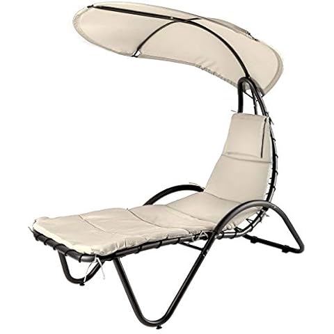 Outdoor Chaise Lounge Chair Swing Curved Cushion Seat Hammock with Canopy Sun Shade Cover