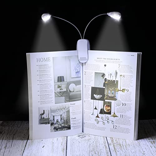 2 Pcs Music Stand Light Clip On Led Book Lights Dual Arm Reading Lights For Books In Bed 360 Degree Adjustable Clip On Light Usb And Aaa Battery Operated Light, 4 Brightness Levels (White) #TOP1