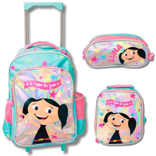 Kit Mochila de Rodinhas Infantil Meninas Desenho do Show da Luna com Lancheira Térmica e Estojo com