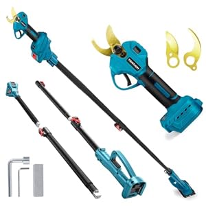 Akku Astschere Elektrische Gartenschere 2 IN 1 Teleskop Stange für Makita 18V, Bürstenlosen Motor Elektrisch Astsäge Batterie Schere LCD zum Beschneiden von Bäumen Obstbäumen (ohne Akku und Ladegerät)