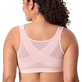 DELIMIRA Women's Posture Bra Front Closure Lightly Padded Plus Size Wireless Full Coverage No Underwire Bras Gentle Rose 36B