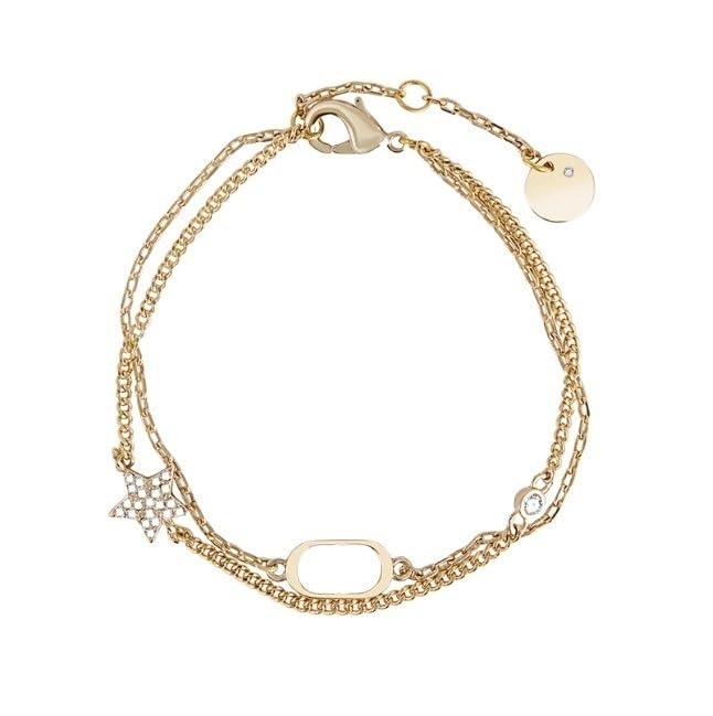 Exquisite Gold with Diamond Accents D Letter Double Chain Bracelet, Female Personalized, Fashionable and Versatile Design, Suitable for Her Jewelry