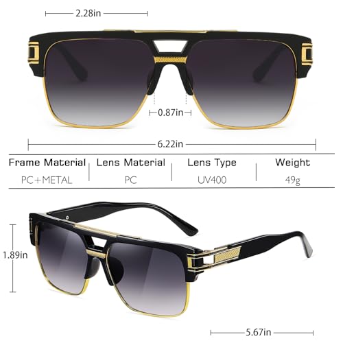 LIXX Retro Pilot Sunglasses Gold Metal Accents, Flat-Topped Double Bridge, Rectangular Frame, UV400 Protection, Modern Chic2