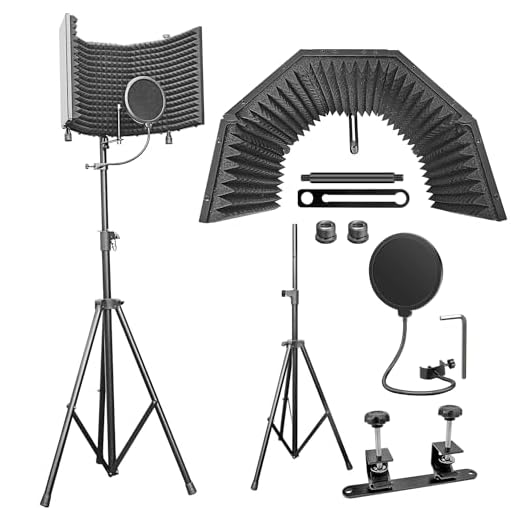 AxcessAbles SF-101KIT Recording Studio Microphone Isolation Shield with Tripod Stand - 4ft to 6ft 6" Height Adjustable Stand Compatible w/Blue Yeti, AT2020, AKG, Rode Microphones. EXTRA LARGE