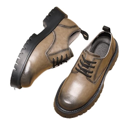 Men's British Style Derby Shoes Chunky Sole Height Increasing Lace Up Low Cut Casual Comfortable Versatile Genuine Leather2