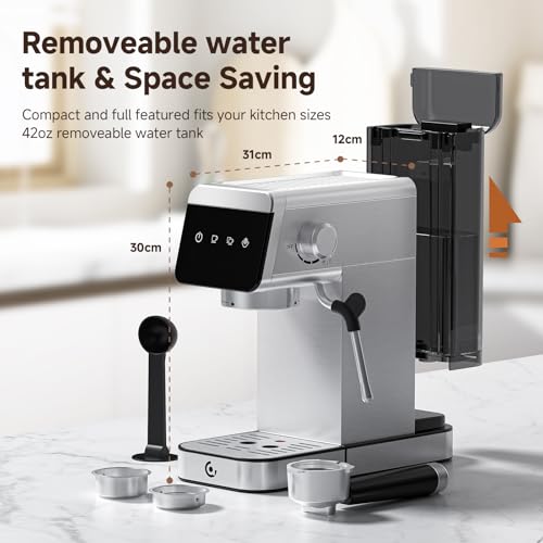 Image of AMZCHEF Espresso Machine 20 Bar, Compact Coffee Maker with LED Touch Screen & Milk Frother, Brushed Stainless Steel Housing Espresso Maker for Home & Office, Coffee Machine for Cappuccino, Latte