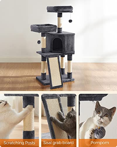 Image of Feandrea Cat Tree, 45.3-Inch Cat Tower, Plush Condo Scratching Post, Gray | 45.3-Inch Cat Tower, Plush Condo with Scratching Post, Ramp, Perch, Spacious Cave, Smoky Gray