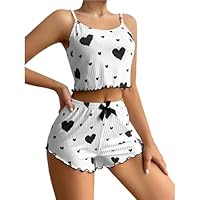Pyjama Short Femme Été Sexy Ensemble De Deux Pièces Amour Imprimé Bretelles Réglables Tops Chic Ete 2 Pièce Vêtement Nuit Haut Et Shorts Pyjamas Court Vêtements Ensemble Pyjama Femme Short