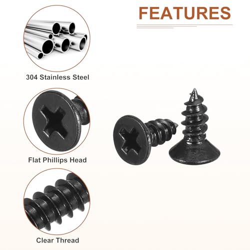 Image of DTGN 100Pcs 4 inch x1 /4 inch Flat Head Wood Screws, Self Tapping Screws Black