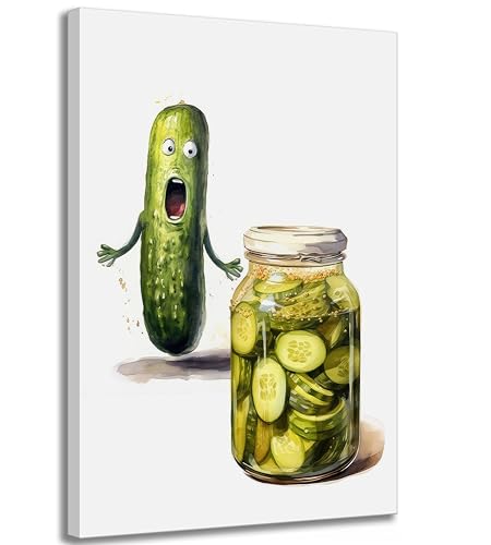 Modern Aesthetic Funny Pickle Canvas Wall Art Whimsical Fun Cucum...