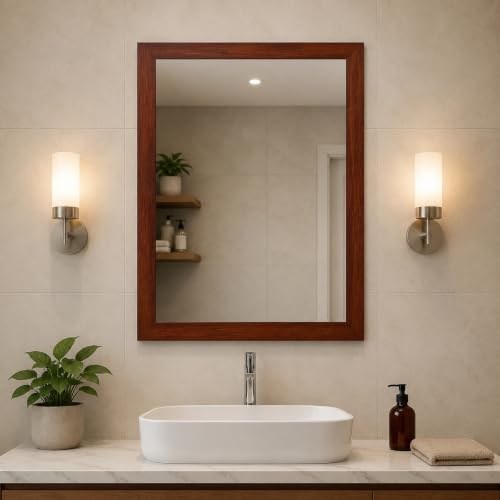 Image of Creative Arts n Frames Wall Decor Hand Crafted Wooden HD Wall Mirror Panel for Living Room Bedroom Lobby Modern Wall Decor Home Decor Items (Regular Chocolate 15X21 inch Framed HD Mirror)
