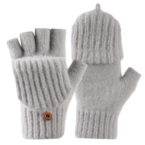 Bodvera Winter Fingerless Gloves Mittens for Women Warm Knitted Gloves Convertible Mittens Flap for...