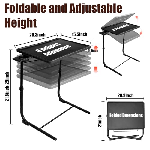 Image of TV Tray Tables Set of 2, 6 Heights, 3 Tilt Angles, Cup Holders