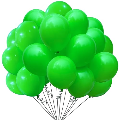 Image of Jonhamwelbor Green Balloons 100 Pack 12 inches Latex Helium Balloons Birthday Party Decorations (With Green Ribbon)