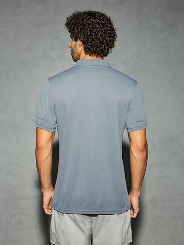 Image of TECHNOSPORT Men's Solid Slim Fit Polo Collar T-Shirt TECHNOCOOL+ Half Sleeve Button Polyester for Gym Running Workout UPF50+ Anti Odour