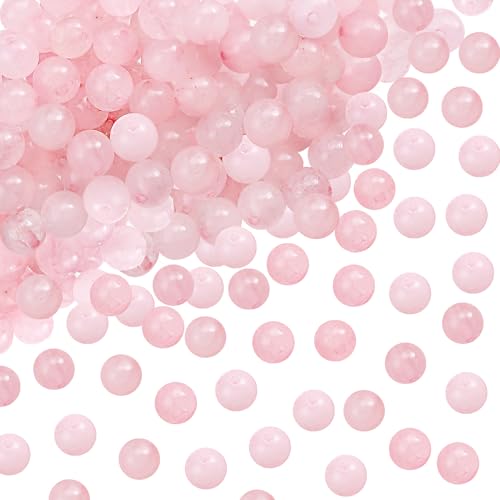 TOAOB 100 Piezas Cuentas de Piedra Natural Perlas de Cuarzo Rosa 8 mm Redondas Sueltas Piedras Semipreciosas con Agujero para Fabricación de Joyas Bricolaje Pulseras Collares Artesanías