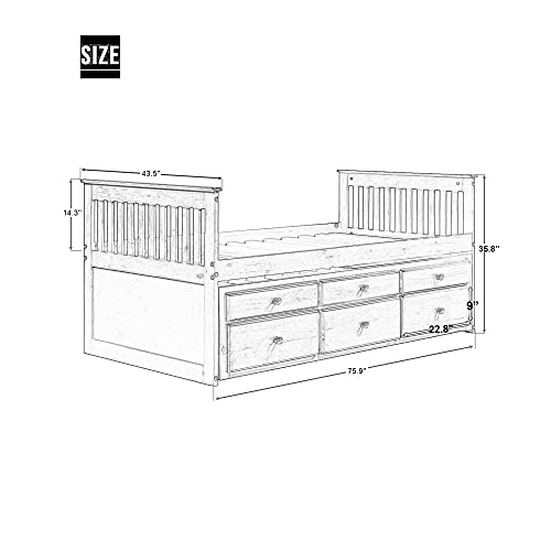 Rhomtree Storage Twin Daybed with Trundle and 3 Storage Drawers Platform Bed Frame with Headboard Footboard Kids Bed (White) - Thumbnail 2