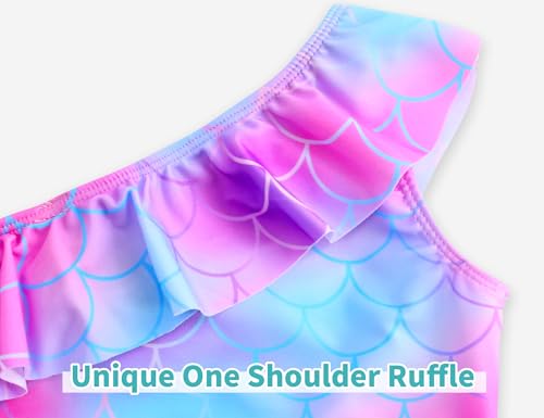Image of Snowheart Girls Swimsuit Adjustable Shoulder Strap UPF50+ One-Shoulder Ruffle Bathing Suit 3-12T
