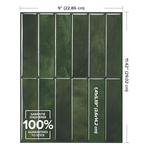 Smart Tiles SMART TILES Peel and Stick Backsplash - 5 Sheets of 11.43'' x 9'' - 3D Adhesive Peel and Stick Tile Backsplash for Kitchen, Bathroom, Wall Tile, Sefrou Green