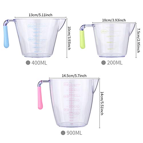 juehu 3-delige plastic maatkan, Plastic maatbeker, maatkan Set Transparante plastic kan Set voor Keuken, Meetbekers en Lepels Set, 200ml, 400ml, 900ml, Voeg 5stuk Kleur Meetlepel - Image 7