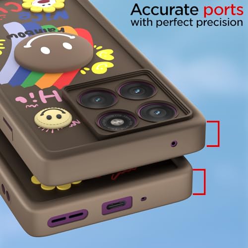 Image of Pikkme Back Cover for Motorola Moto Edge 60 Pro 5G | Soft Silicone| Cute Rainbow Smile & 3D Cartoon Flower Design | Shockproof Raised Camera Protection Bumper Case (Brown)
