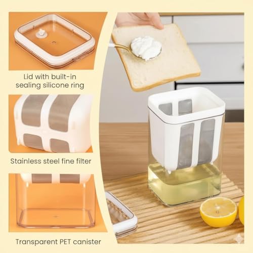 Image of 2-in-1 Greek Yogurt Maker & Hung Curd Maker | Fine Mesh Strainer Box with Lid | Thick Curd, Paneer, Cheese & Whey Separator | BPA Free Kitchen Strainer for Homemade Yogurt - 1200ml (Transparent)