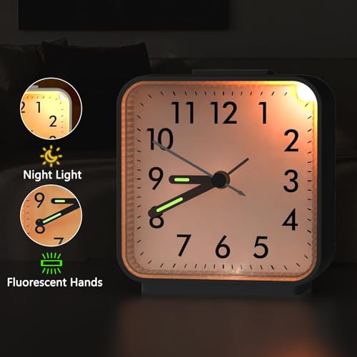 Image of AMIR Analog Alarm Clock, Silent Non Ticking Small Clock, Travel Alarm Clock with Snooze & Light, Ascending Beep Sounds, Battery Operated Loud Alarm Clock for Bedroom, Bedside, Desk (Black)