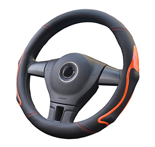 Ontto ハンドルカバー ステアイングカバー フィット Sサイズ 触感いい 握りやすい 滑り止め 通気性いい 四季汎用 オシャレ マイクロファイバー 革 オレンジ