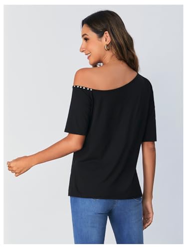 SOLY HUX Women's Cut Out Off Shoulder T Shirt Short Sleeve Rhinestone Tee Tops2