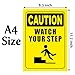 CVANU Caution Watch Your Step Warning Safety Self-Adhesive Waterproof PVC Vinyl Sign Sticker Size (7inchX10inch)_Pack of 5