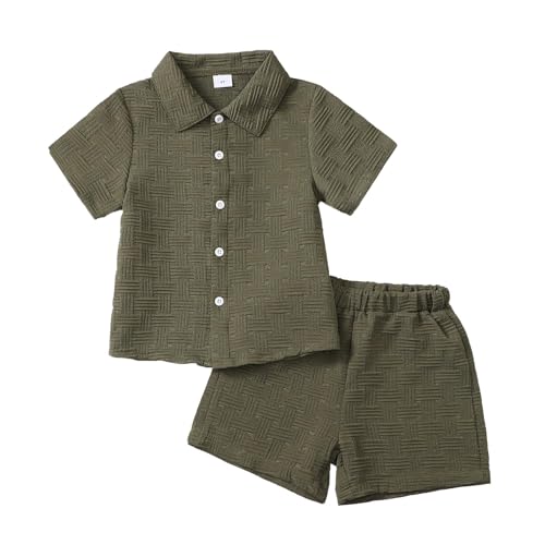 Image of Toddler Boy Clothes Little Kids Summer Outfits Short Sleeve Button Down Shirt Top Shorts Set 2 PCS Boy's Clothing