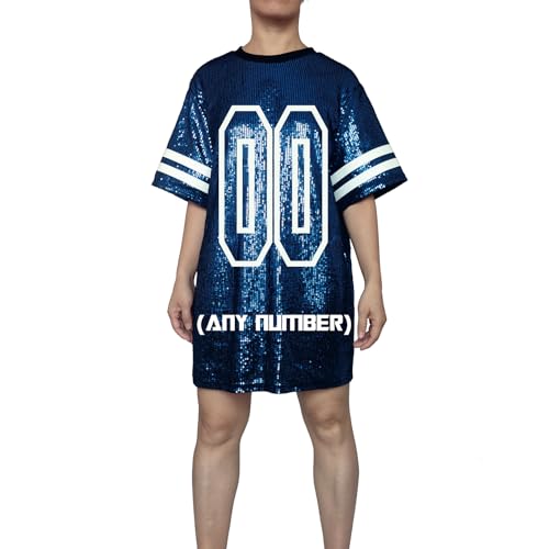 Whitewed Women Personalised Number Sequin Bling Jersey Shirt Dresses Short Sleeve