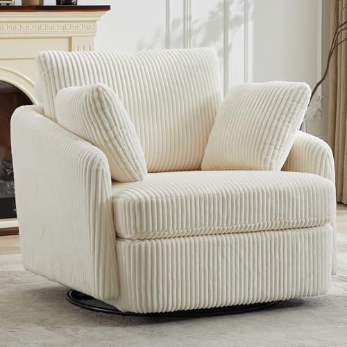 Sillón giratorio grande chenille color ivory